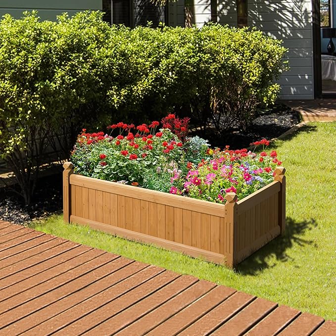 Yaheetech 46″ L × 23.5″ W × 16″ H Wooden Raised Garden Bed, Horticulture Wood Rectangular Garden Planter Outdoor, Raised Planter Box for Yard/Greenhouse/Vegetable/Flower/Herbs, Light Brown, 2pcs Yaheetech