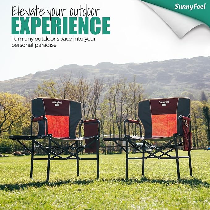 SUNNYFEEL Camping Directors Chair, Heavy Duty,Oversized Portable Folding Chair with Side Table, Pocket for Beach, Fishing,Trip,Picnic,Lawn,Concert Outdoor Foldable Camp Chairs SunnyFeelCamping