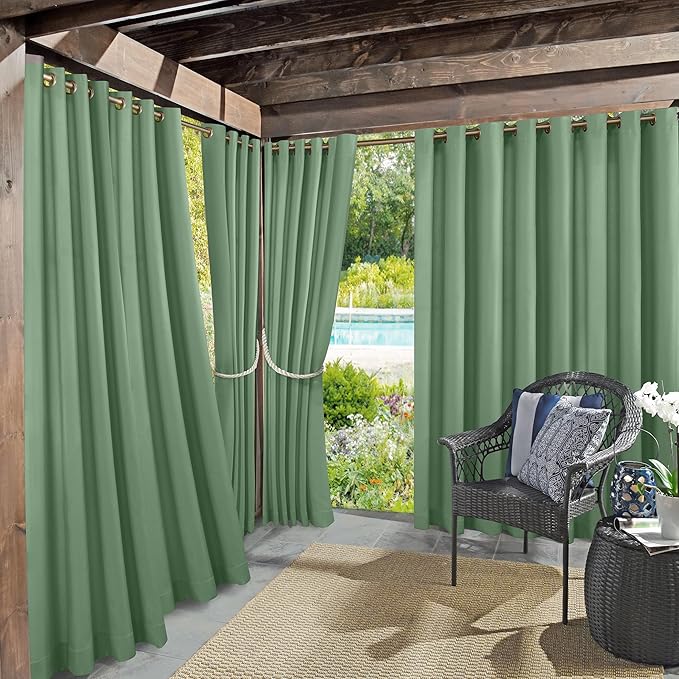 Sun Zero Marina Indoor/Outdoor UV Protectant Energy Efficient Grommet Curtain Panel, 54" x 84", Spa Green SunZero%E2%84%A2