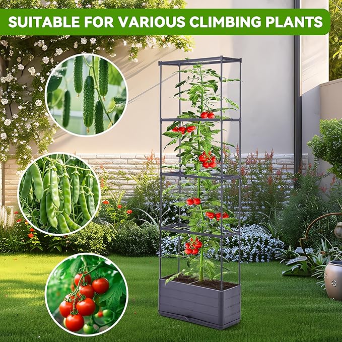 GENMOUS 2 Pack Rectangle 4 Tier Tomato Planter, Raised Garden Bed Tall 45'' Vertical Elevated Garden Planter Standing Garden Bed Planter Box with Drainage Holes Patio Balcony Porch Black GenMousCo