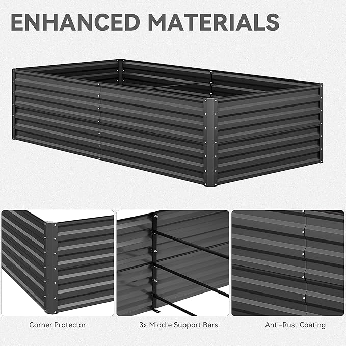YITAHOME 8x4x2 ft 2pcs Galvanized Raised Garden Bed Kit, Large Metal Planter Box with Gloves, Safety Rubber & Support Rod, Outdoor Flower Bed for Plants Vegetables, Black YITAHOME