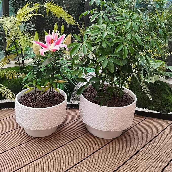 11 Inch Ceramic Plant Pots, Planter Pot with Drainage Hole, Honeycomb Ceramic Flower Pot Outdoor Indoor, Large Modern Decorative Planters for Home/Office Plants, White Fzfeiyy