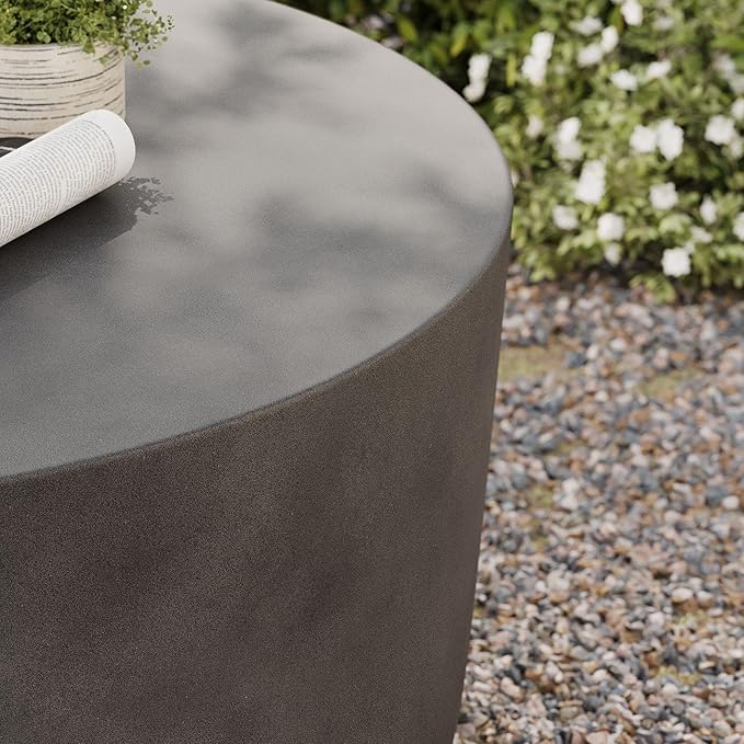 Modway Brion 34 Inch Round Concrete Coffee Table – Indoor/Outdoor Tapered Cylinder Coffee Table – Low Center Table for Living Room or Patio in Gray Modway