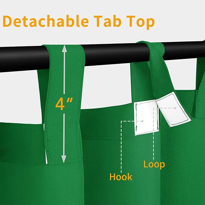 Easy-Going Outdoor Patio Curtains Detachable Tab Top Windproof Weatherproof Curtain for Cabana, Porch, Pergola and Gazebo, Tab Bottom Drape, 2 Panels, 54W x 120L inch, Green Easy-Going
