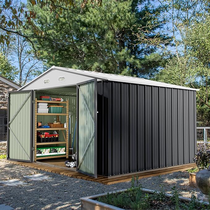 Devoko 10 x 8 FT Outdoor Storage Shed, Metal Garden Sheds & Outdoor Storage Clearance, Large Tool Shed Outdoor with Single Lockable Door for Patio Lawn Backyard (Gray) DEVOKO