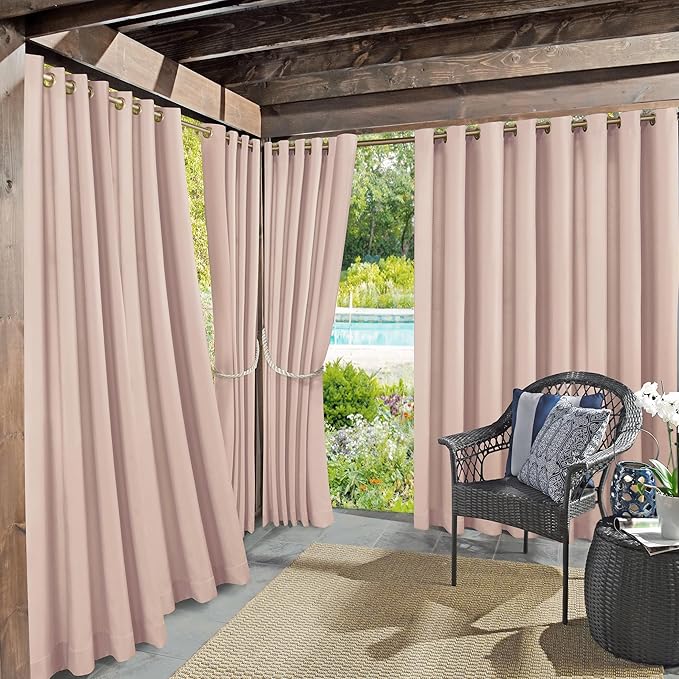 Sun Zero Marina Indoor/Outdoor UV Protectant Energy Efficient Grommet Curtain Panel, 54" x 95", Rose Quartz SunZero%E2%84%A2