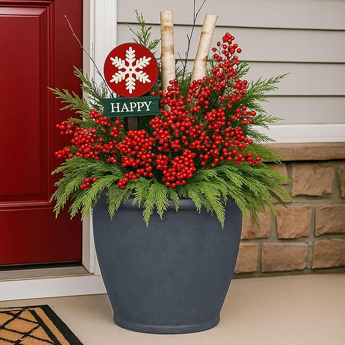 Sunnydaze 24-Inch Anjelica Large Plastic Pot for Plants - Outdoor Double-Walled Large Plastic Planter with Drillable Drainage Holes - Slate - 2pk SunnydazeDecor