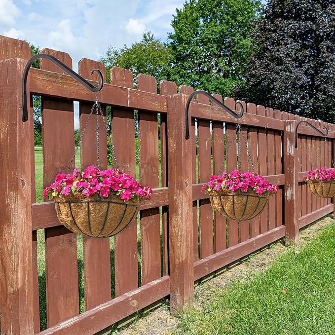 11 inch Plant Hanger, Sturdy Hanging Plant Bracket Outdoor, Hanging Plant Wall Hook Heavy Duty, for Hanging Bird Feeders, Planters, Lanterns, Wind Chimes, Indoor/Outdoor Use, Black, Set of 2 YELOKIE