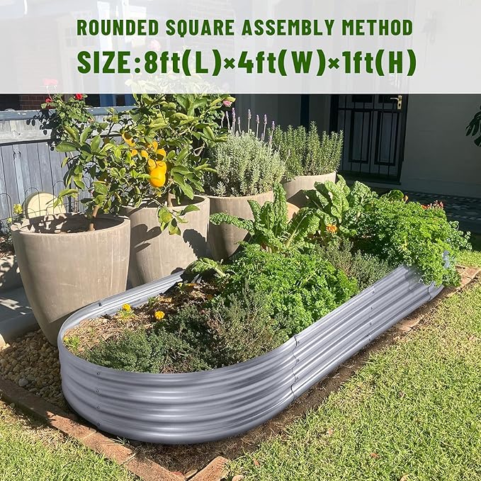 Land Guard 2Pcs Galvanized Steel Raised Garden Bed,8 x 4 x 1 ft Large Metal Raised Planter Beds, Aluminum Raised Garden Bed for Vegetables, 8 x 4 x 1ft(2pcs) Rootora