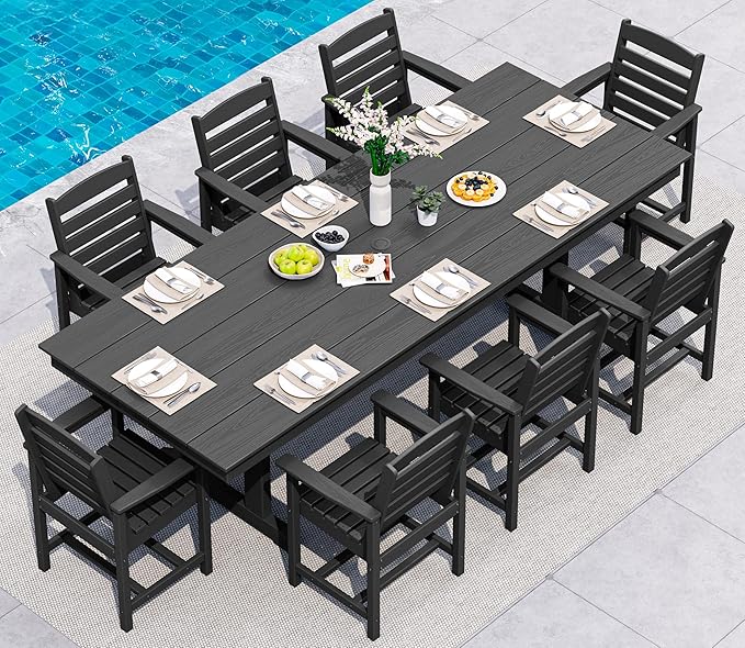 SERWALL Outdoor Dining Chairs Set of 4, All-Weather HDPE Patio Chair with 19.7" Widened Seat, for Backyard, Garden, Black SERWALL