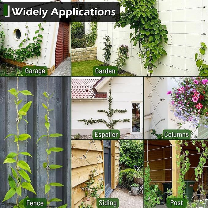 Wire Trellis for Climbing Plants Outdoor, 12 pcs Wall Wire Trellis Kit, T316 Stainless Steel Wall Trellis Kit Espalier Cable Trellis System (Hubs Only, Without Cable) Acemaker