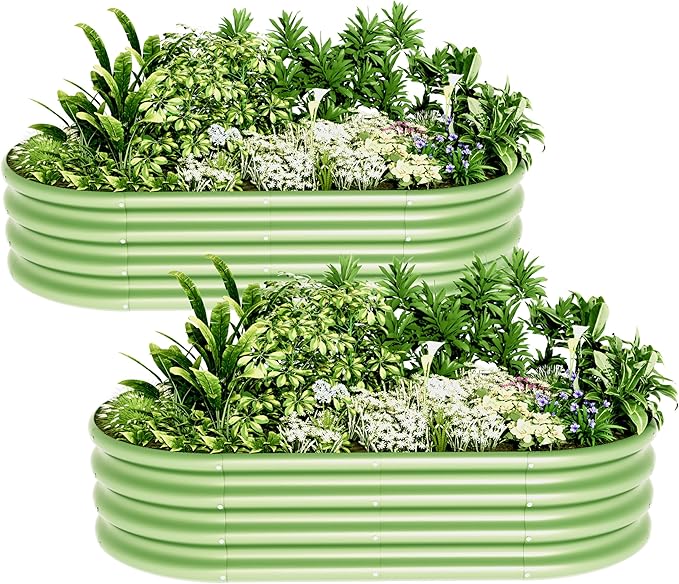 4x2x1ft-2pcs-Oval Raised Garden Bed Kit, Galvanized Planter Garden Boxes Outdoor, Metal Raised Garden Beds for Vegetables,Fruits, Flower,Green kingddeergardenbed