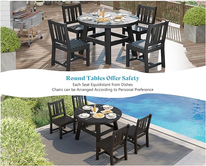 AMERLIFE 5 Piece HDPE Outdoor Dining Table & Chairs Set, All-Weather Patio Table and Chairs Set Furniture with Umbrella Hole for Garden, Backyard, Poolside, Seaside, Black AMERLIFE