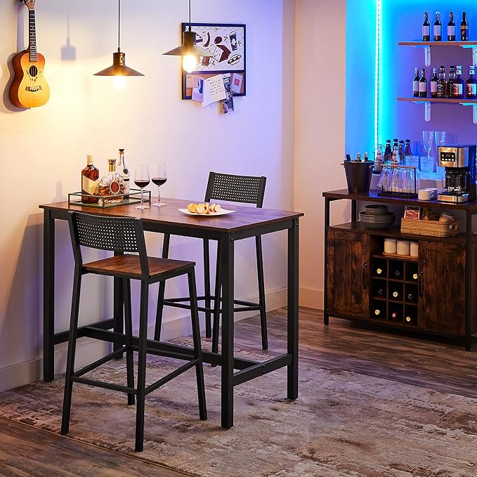 VASAGLE Bar Stools, Set of 2 Bar Chairs, Tall Bar Stools with Backrest, Industrial in Party Room, Rustic Brown and Black ULBC070B01 VASAGLEbySONGMICSHOME