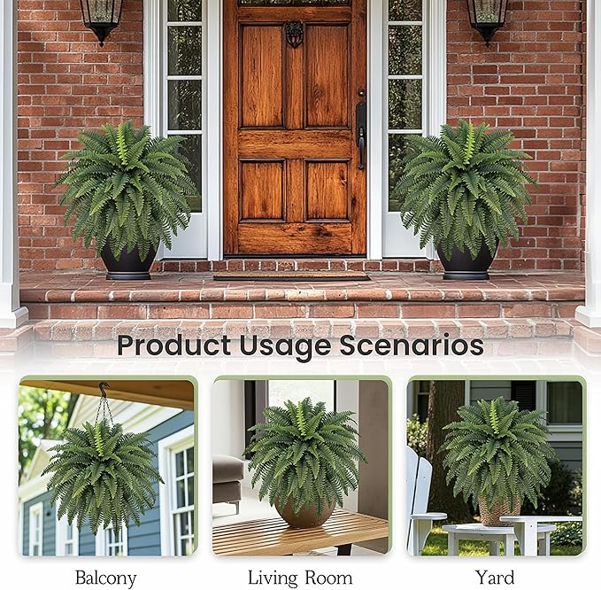42" Artificial Boston Fern Large Bush Plants, 2 Bundles of Fake Ferns with 65 Fronds for Outdoors Home Decor ForestPrince