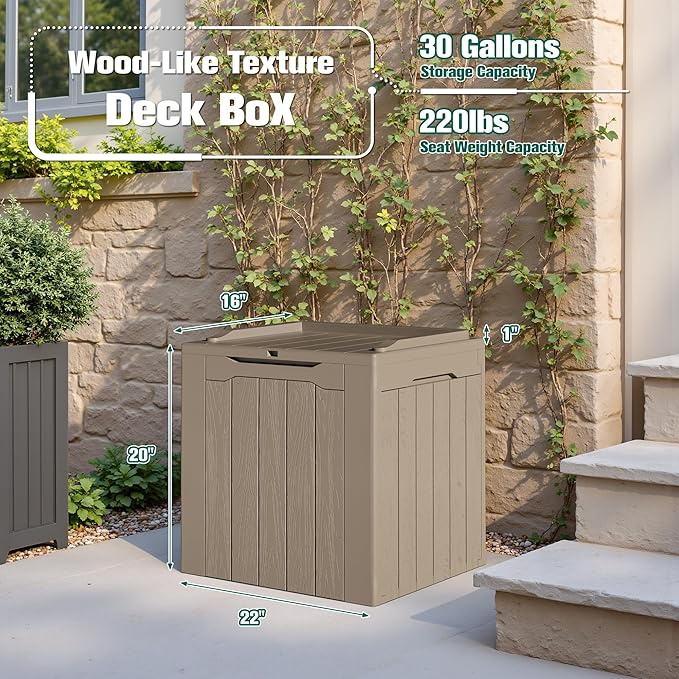 Devoko 30 Gallon Resin Deck Box 2 Pack Outdoor Indoor Waterproof Storage Box for Patio Furniture Pool Accessories Storage for Cushion Garden Tools (Light Brown, 2 Pack) DEVOKO