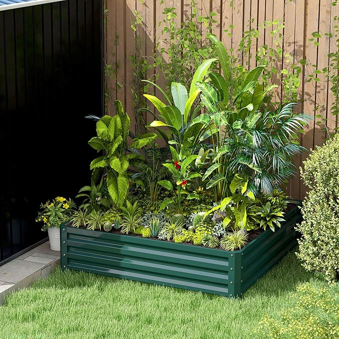 Outsunny Galvanized Raised Garden Bed, 4' x 4' x 1' Metal Planter Box, for Growing Vegetables, Flowers, Herbs, Succulents, Green Outsunny