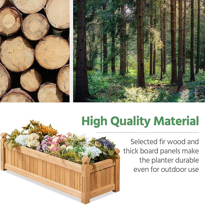 Yaheetech 43.5″ L×16″ W×14″ H Wooden Raised Garden Bed, Horticulture Wood Rectangular Garden Planter Outdoor, Raised Planter Box for Yard/Greenhouse/Vegetable/Flower/Herbs, Light Brown Yaheetech