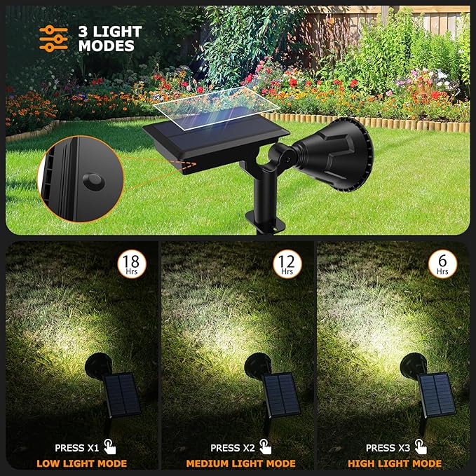 Solar Spot Lights Outdoor, 21 LEDs Brightness Solar Outdoor Lights IP67 Waterproof, 2-in-1 Adjustable Outdoor Lights Solar Powered for Yard Trees Patio Pathway Yard Flag - Cool White(6 Pack) XTGTP