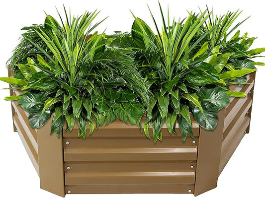 Sunnydaze 11.75" H Raised Metal Garden Bed - Galvanized Raised Garden Bed Outdoor for Vegetables and Flowers - Brown - Hexagon SunnydazeDecor