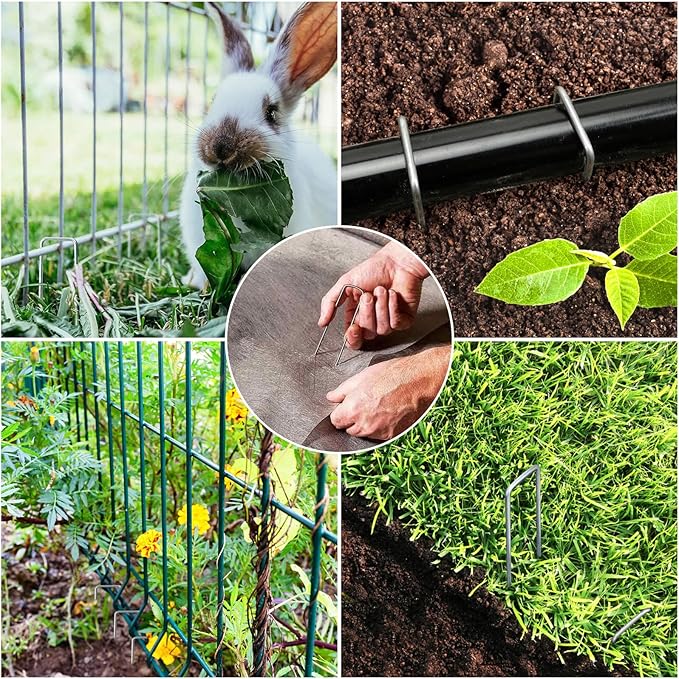 HongWay 100 Pack 6 Inch Landscape Staples, Galvanized Garden Stakes 11 Gauge U-shaped Tent Stakes Yard Pins Plant Cover Stakes Ground Staples for Landscaping Fabric, Lawn, Turf, Fence, Irrigation Hose HongWay