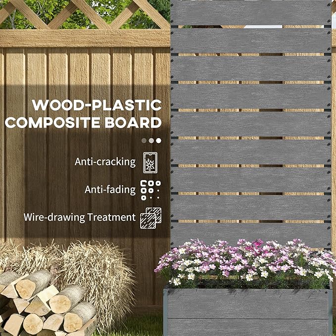 Outsunny Raised Garden Bed with Trellis for Climbing Plants, Planter Box with Self Draining Gap, Freestanding Trellis Planter for Outdoor, Patio, Deck, 28.25" x 15" x 59", Gray Outsunny