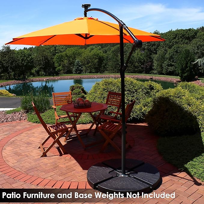 Sunnydaze 10' Solar Offset Patio Umbrella - Solar Cantilever Umbrella Outdoor with LED Lights - Polyester Shade, Air Vent, & Cross Base SunnydazeDecor