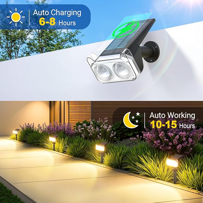 LETMY Solar Spot Lights Outdoor Waterproof with Bigger LED, 6 Pack 135°Adjustable Solar Lights Outdoor, 2-in-1 Wall Lights & 2 Modes Landscape Spotlights for Tree Yard Pathway Garden Decor(Warm White) Letmy