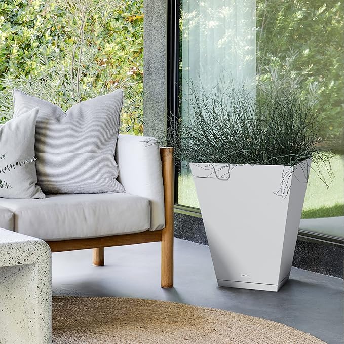 Veradek Nobleton Indoor/Outdoor Wide Square Planter (White, 22 inch - 2 Pack with 2 Saucer Trays) VeradekOutdoor