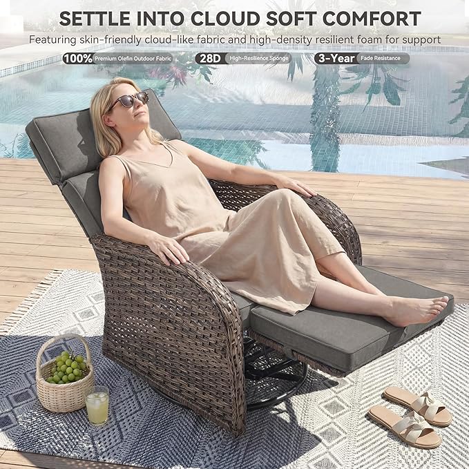 3 Pieces Zero Gravity Patio Swivel Rocking Recliner Chairs Set of 2 - Wicker Outdoor Lounge Chair with Side Table, Adjustable Backrest & Footrest, High Back Outdoor Recliner Chair for Pool Deck Gray JelwalyPatioFurnitureSet