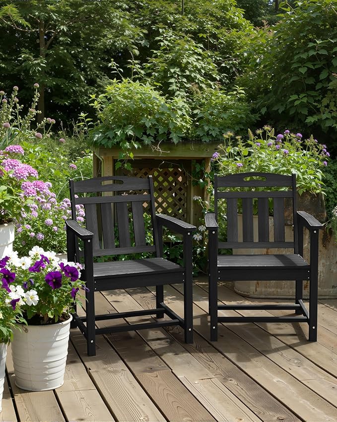 Outdoor Patio Dining Chair - All-Weather Fade-Resistant HDPE, Low Maintenance - for Garden, Backyard, Deck - New Black Suunyn
