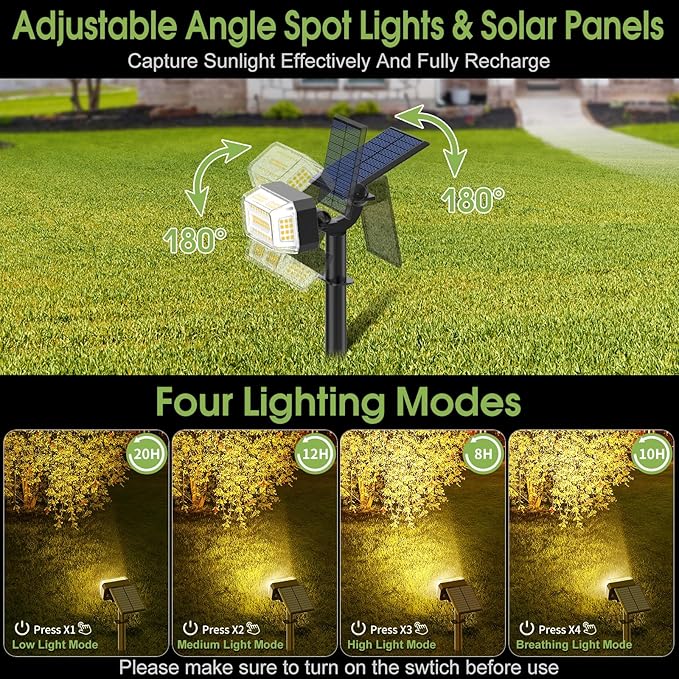Solar Spot Lights Outdoor, 102 LED Solar Garden Yard Spotlight Waterproof Landscape Flood Powered Lights with Adjustable Light & Panel, 4 Lighting Modes for Pathway Driveway, 4 Pack(Warm White) WENATY