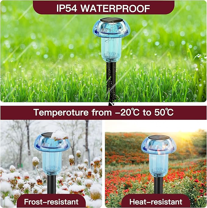 Easter Solar Pathway Lights Outdoor Decorative 4 Pack, Blue LED Mushroom Solar Lights Outdoor Waterproof Solar Powered Decor for Yard Driveway Patio, Valentines Day Halloween Christmas Garden Decor COZYPAVILION