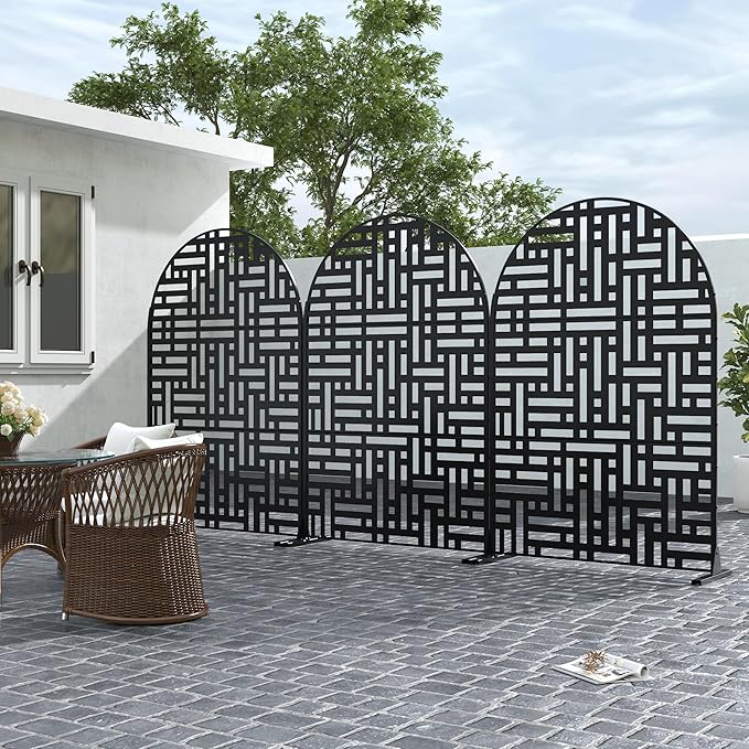 Casaphoria 72" H x 47" W Arched Metal Privacy Screen - Elegant Freestanding Outdoor Screen for Deck, Patio & Balcony - Versatile Decorative Privacy Panels for Home & Garden Use (Black-Helen) Casaphoria