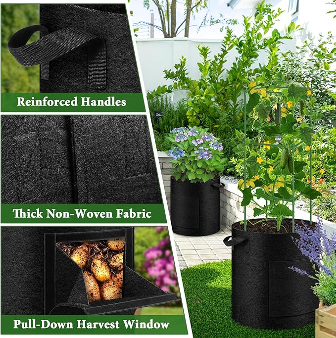 2 Pack 15 Gallon Potato Grow Bags with Pull-Down Harvest Window, Potato Bags for Growing Potatoes Heavy Duty Thickened Nonwoven Fabric Gardening Vegetable Growing Bags with Visible Window WelcometoUJG%EF%BC%81