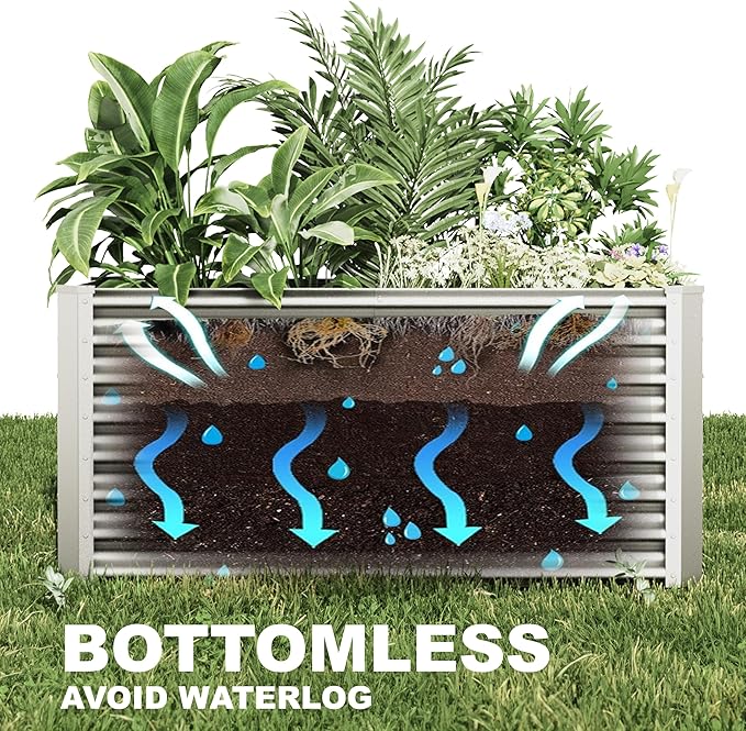 12x2x2ft Raised Garden Beds Outdoor Kit, Galvanized Planter Garden Boxes Outdoor, Metal Raised Garden Beds for Vegetables,Fruits,Herb,Flower,Silver kingddeergardenbed