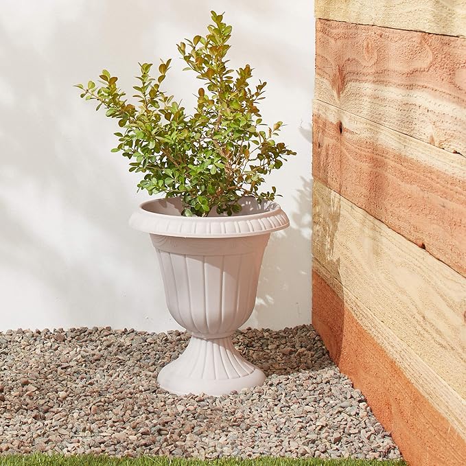 Arcadia Garden Products PL10TP Classic Traditional Plastic Urn Planter Indoor/Outdoor, 15" x 13", Taupe Rootora