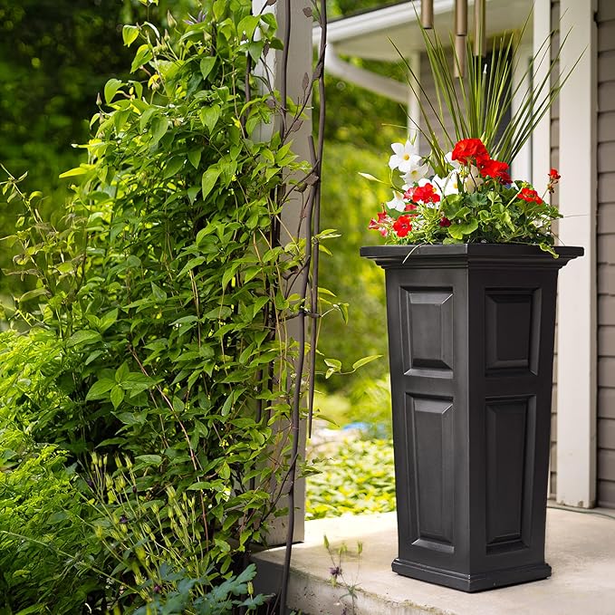 Mayne Nantucket 32-Inch Tall Planter – Self-Watering, Weather-Resistant Planter for Flowers – Durable Outdoor Design for Patio, Porch, or Entryway Mayne