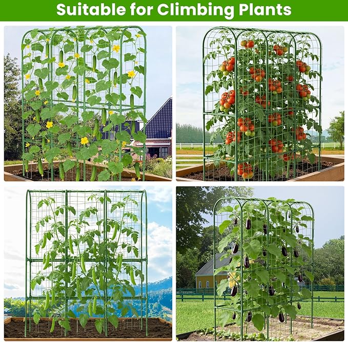 2 Pack 65in Tall Cucumber Trellis for Raised Bed, 50" L x 65" H Metal Garden Trellis for Climbing Plants Outdoor, U-Shape Vegetables Trellis Support for Squash Zucchini ZPMOCKAQ