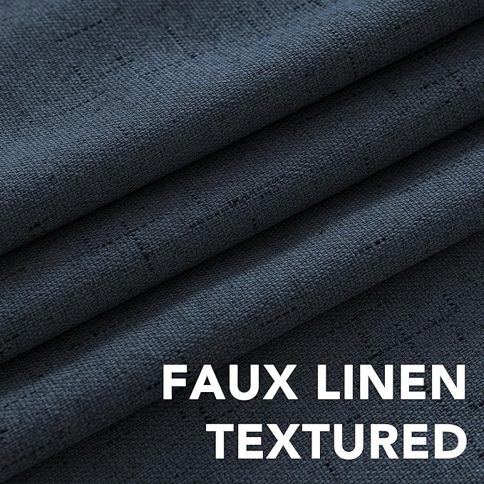 H.VERSAILTEX Linen Blackout Curtains Durable Thick Textured Linen Look 100% Blackout Patio Door Curtain Anti Rust Grommet Extra Wide Sliding Door Curtain Panel, W100 x L84 inch - Navy HVERSAILTEX