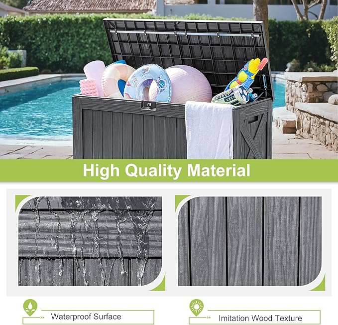 Greesum 120 Gallon Deck Box, Resin Outdoor Storage Container for Patio Furniture, Garden Tools, Pool Accessories, Weatherproof, Lockable, Gray BuynowfromGreesum