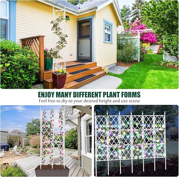 5.25FT Metal Pipe Trellis for Climbing Plants Outdoor, Garden Wall White Trellis with Garden Twist Tie, Support Tall Plant Fence for Ivy Vines Rose Flower WellSign