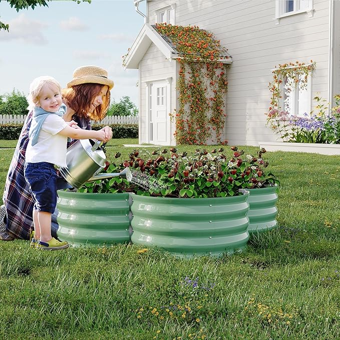 Garvee 2 Pack Galvanized Raised Garden Bed, Outdoor Planter Box with Open Base for Herbs, Veggies & Flowers. Rust-Resistant Raised Garden Beds, Ground-Connected Design for Deep Root Growth Garvee