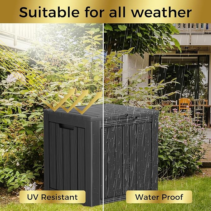 TARKARI 35 Gallon Lockable Resin Deck Box, Waterproof & UV-Resistant Outdoor Storage Box for Outdoor Cushion Storage, Garden Tools & Pool Accessories Storage, Black Home