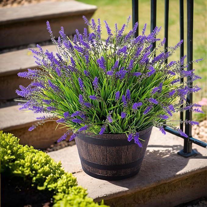 Artificial Faux Plants Flowers for Outdoor Decorations, Fake Monkey Grass for Outside Porch Patio, No Fade Realistic Greenery Plant, UV Resistant Artificial Shrubs for Courtyard Window Garden Ammyoo