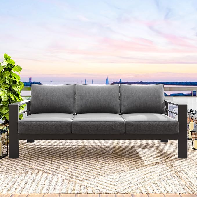 Solaste Outdoor Couch Aluminum Patio Furniture Sofa, 3-Seat All-Weather Metal Outdoor Patio Furniture with Cushions,Dark Grey Solaste