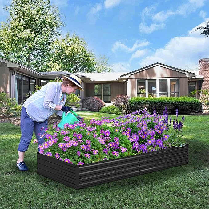 4x3x1ft(2 Pack) Galvanized Raised Garden Bed,Outdoor Planter Box Metal Patio Kit Planting Bed for Vegetables Flowers Herb,Black Foxlang
