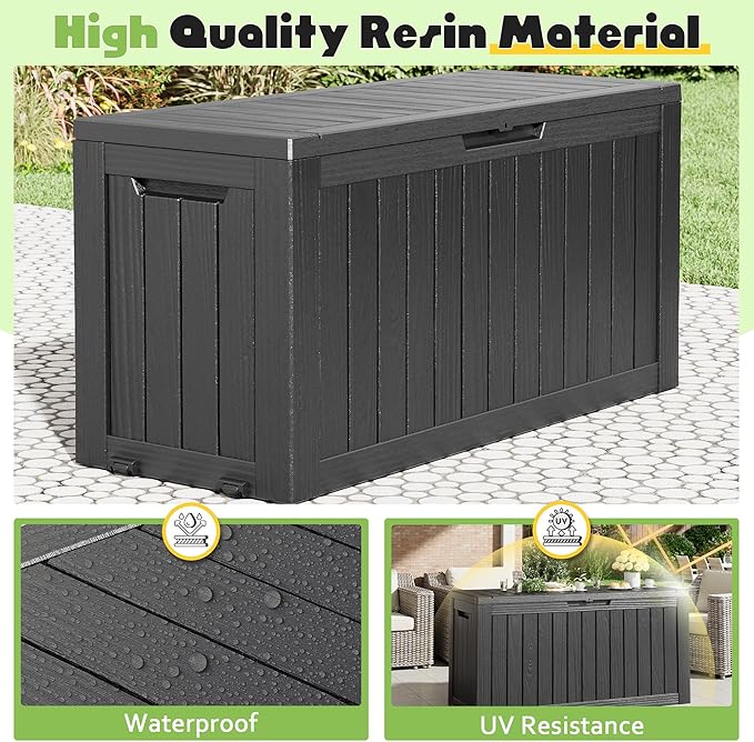 Outdoor Storage Box, Resin Deck Boxes Indoor and outdoor, Waterproof Storage Box Lockable Lid (Black, 75 Gallon) NBYSGO
