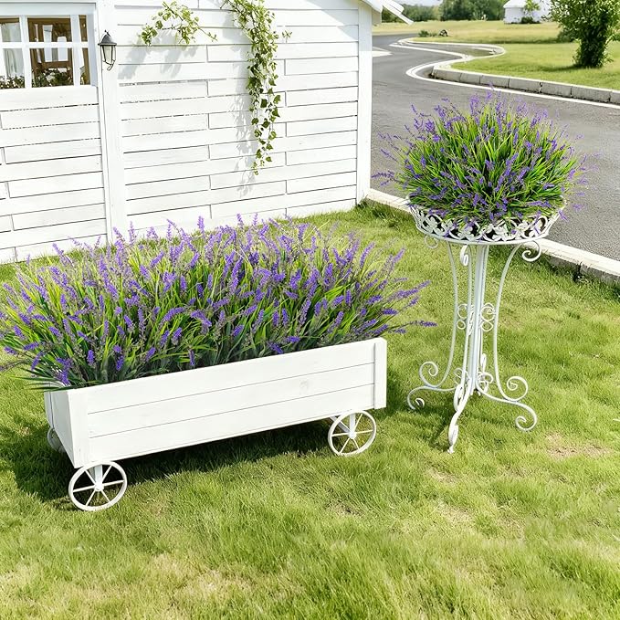 24 Pcs Artificial Faux Plants for Outdoor Spring Decoration, Fake Monkey Grass for Garden Porch Balcony Planters, Fake Greenery Shrubs UV Resistant No Fade Plants Bush for Pathway(Purple) Ammyoo
