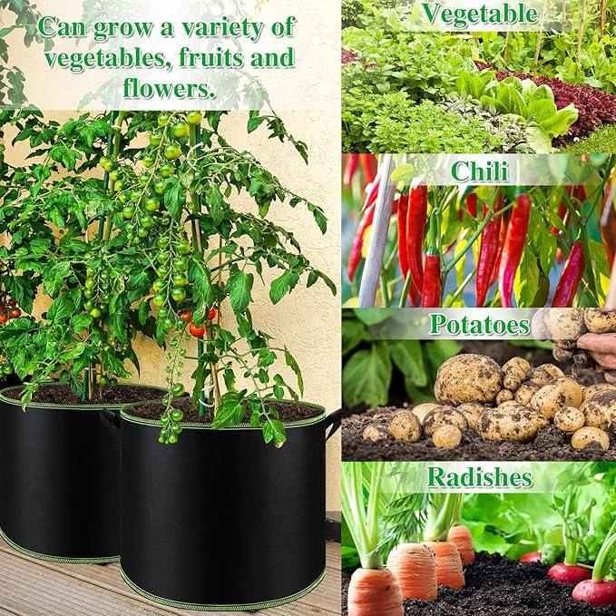 NACHLYNN 5-Pack 10 Gallon Grow Bags with Handles Thickened Nonwoven Fabric Pots Heavy Duty Aeration Fabric Pots Plant or Fruits Flowers Plant Createyourownlifestory